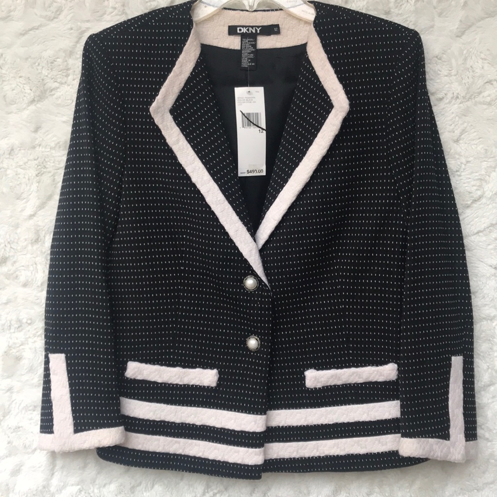 Nwt Dkny Wool Blend Black/Cream Blazer Sz12